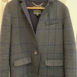 J. Crew Women’s Wool-Blend Navy, Black and Gray Plaid Blazer